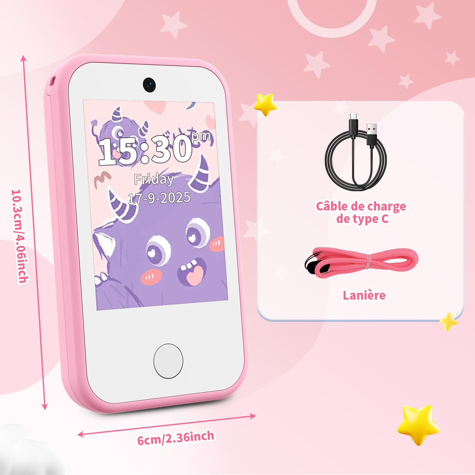 Téléphone Portable 4G pour Enfants Smartphone avec Double caméra écran Tactile de 2,8 Pouces Jouet éducatif pour garçons et Filles de 3, 4, 5, 6, 7, 8, 9 Ans Cadeau d'anniversaire Renard Rose