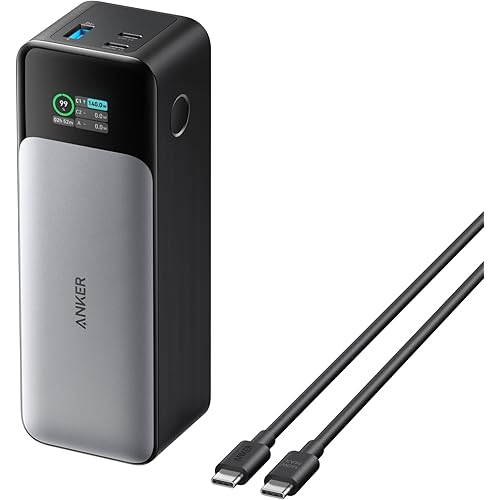 Anker 737 Power Bank, 24,000mAh 3-Port Laptop Portable Charger with 140W Fast Charging, Smart Display, for Outdoor Work, Compatible with iPhone 16/15/14 Series, Vision Pro, Samsung, MacBook, and More
