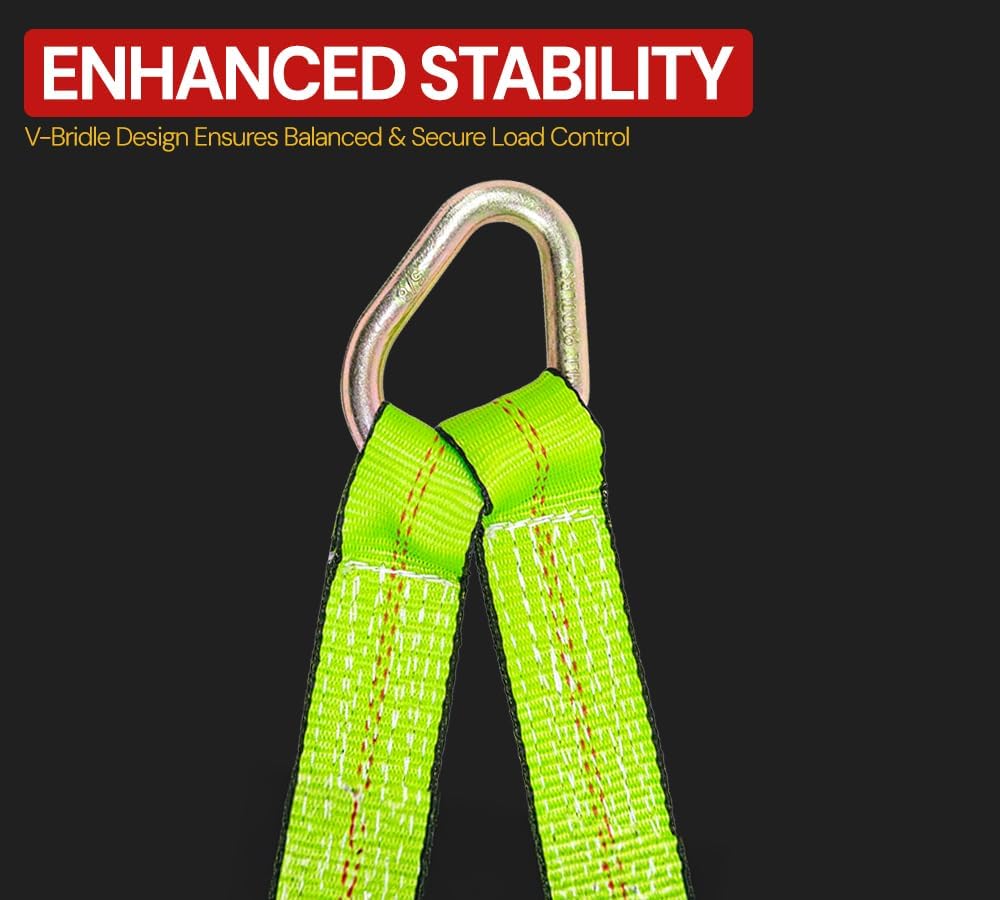 Mytee Products V-Bridle Strap 2" x 6' w/Snap Hooks w/Cordura Sleeve and Axle Straps, D Ring Middle, for Car Hauler, Rollback, Flat Bed, Tow Truck, Wreck & Recovery