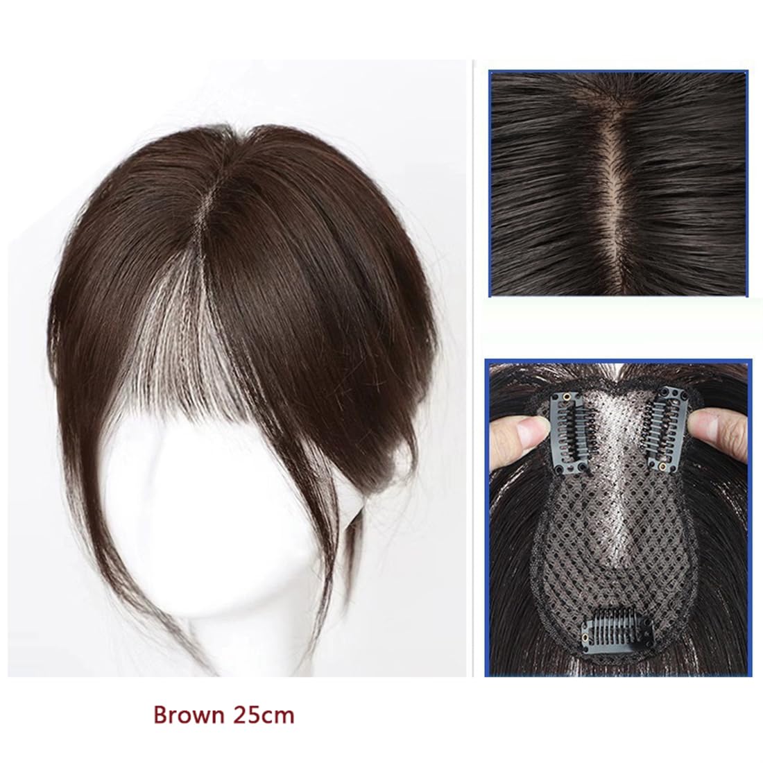 Real Human Hair Topper with Bangs 4x2.5in Lace Base for Thinning Hair Real Human Hair Topper with Bangs 4x2.5in Lace Base for  main image 3