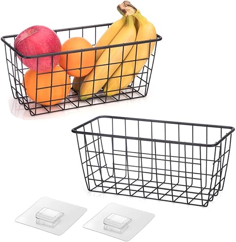 Miniatura 2 de Cestas de cocina colgantes adhesivas resistentes con alambre para cocina, despensa de alimentos, estante de baño, almacenamiento sin perforación,