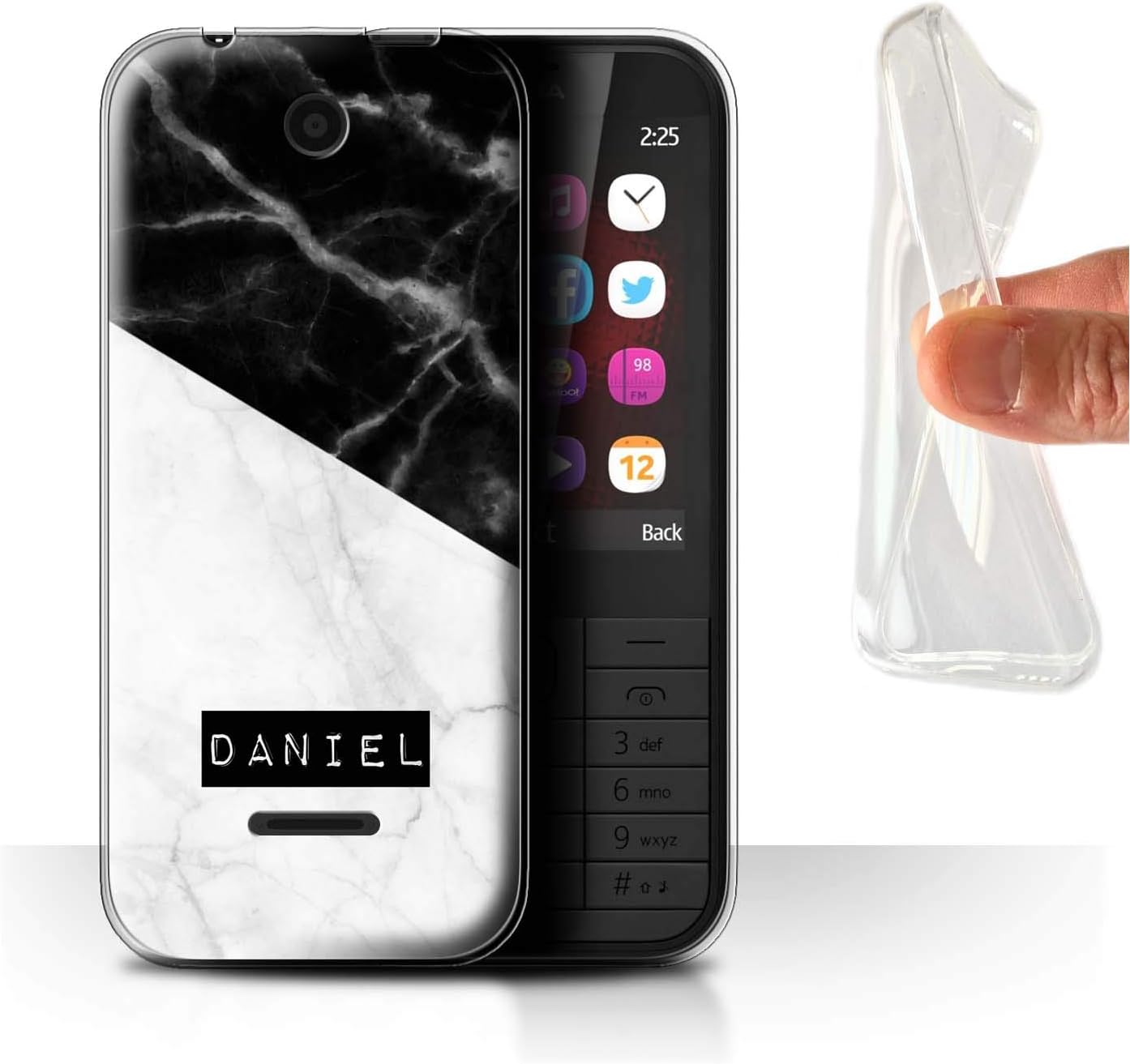 eSwish Personalised Case Gel Cover for Nokia 225, Printed Custom White Anthracite Marble Black Urban Stamp Design Initial Name Text DIY Soft Flexible TPU