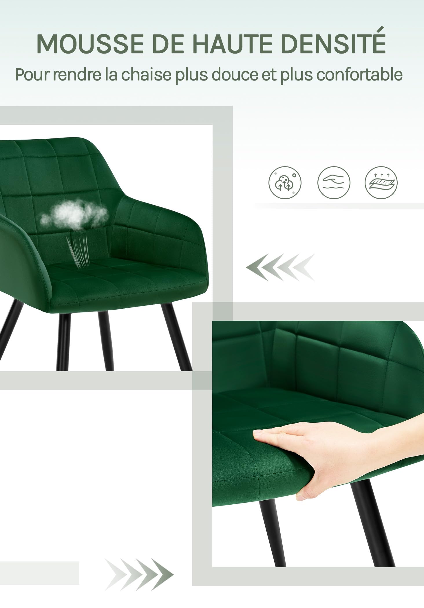 WOLTU Lot de 6 Chaise de Salle à Manger, Chaise de Cuisine rembourrée en Velours, Pied en métal,Vert Foncé.