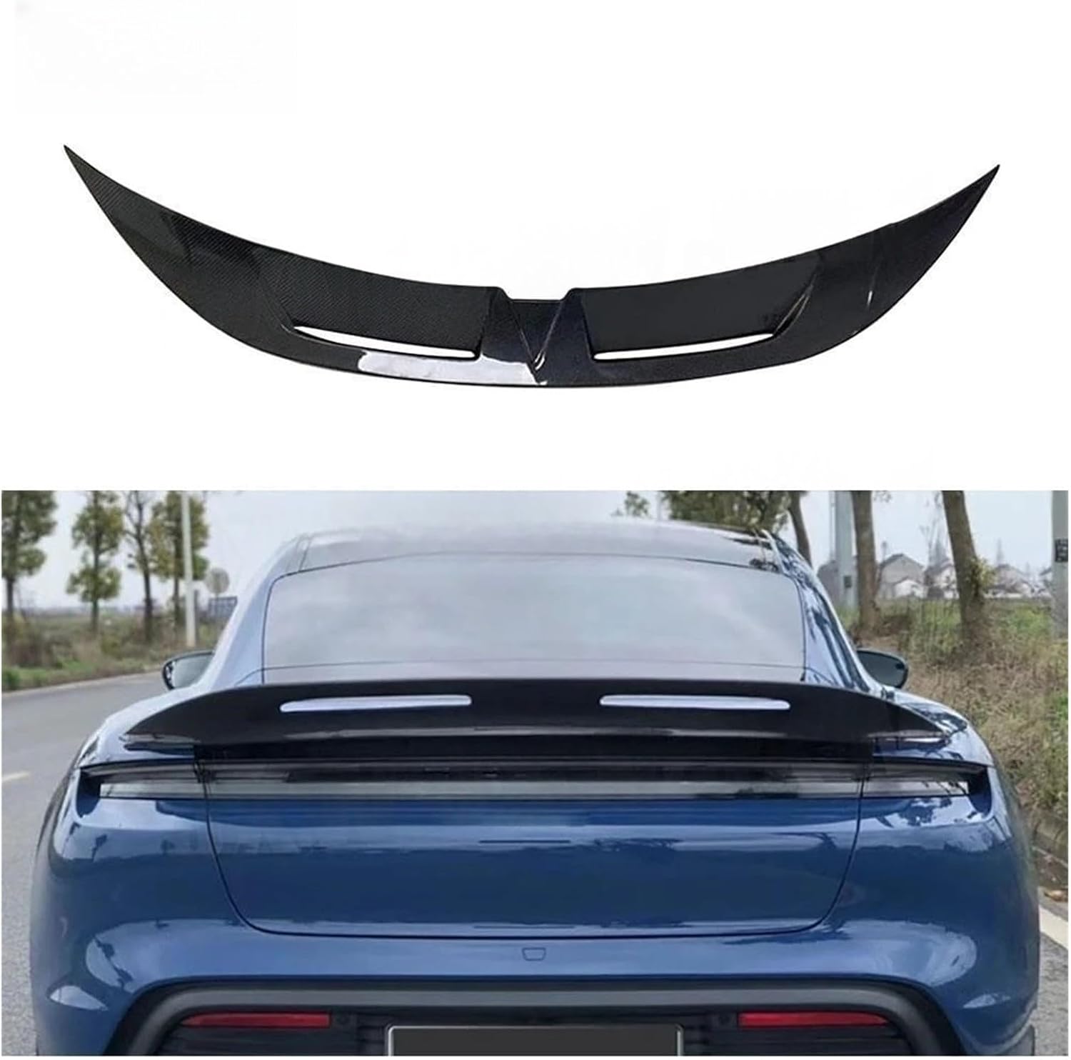 Carbon Fiber Black Rear Boot Spoiler Compatible For Porsche Taycan 2019+ Primer Rear Trunk Wing Spoiler Auto Car Styling FRP Body Kits(FRP unpainted black)
