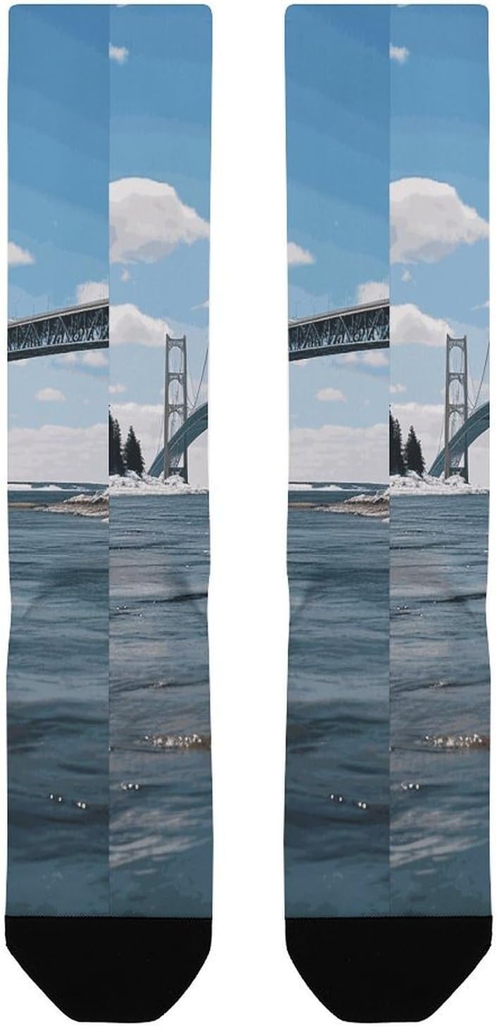 Mackinac Suspension Bridge Knee High Soccer Socks Moisture Wicking