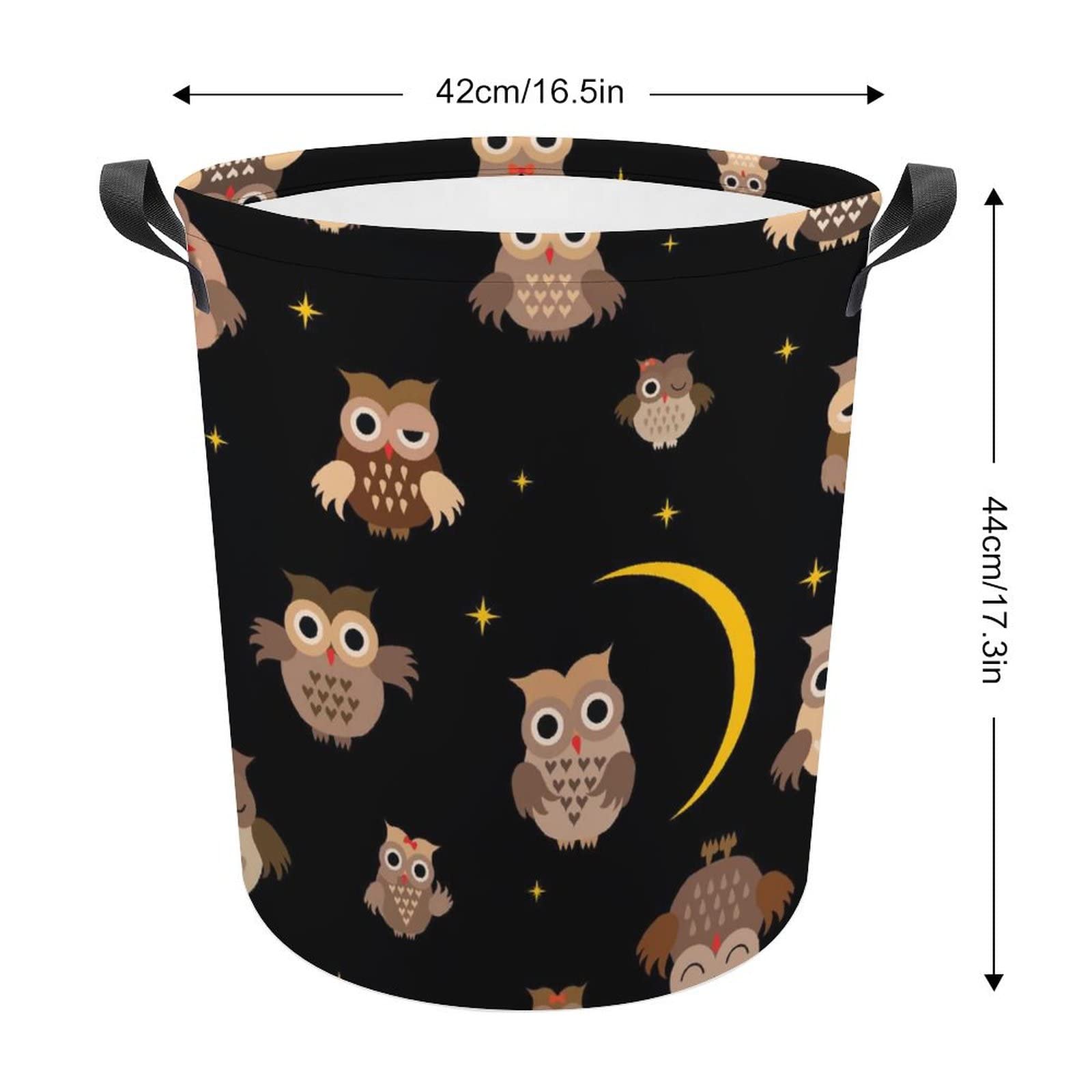 Coffee Owls Stars Crescent Moon in The Night Seamless on Dark Collapsible Waterproof Laundry Hamper, Lightweight Washing Basket Bin Storage Organizer Bucket with Handles for Toys Clothes