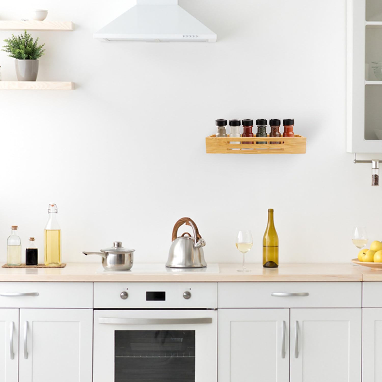 Bambù Porta Spezie Salvaspazio per Cucina, 4 Pezzi Portaspezie da Parete da Appoggio Frigorifero Porta Dell'armadio da Cucina, Autoadesivo o Foratura