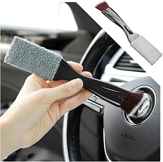 Blilo Double Head Brush for Car Clean, 2 in 1 Soft Soft Nylon and Coral Fleece Duster for Detailing Interior Exterior, Auto Air Vents Dashboard Screen Clean Brush, for Vehicle Wheel Crevice (Black)