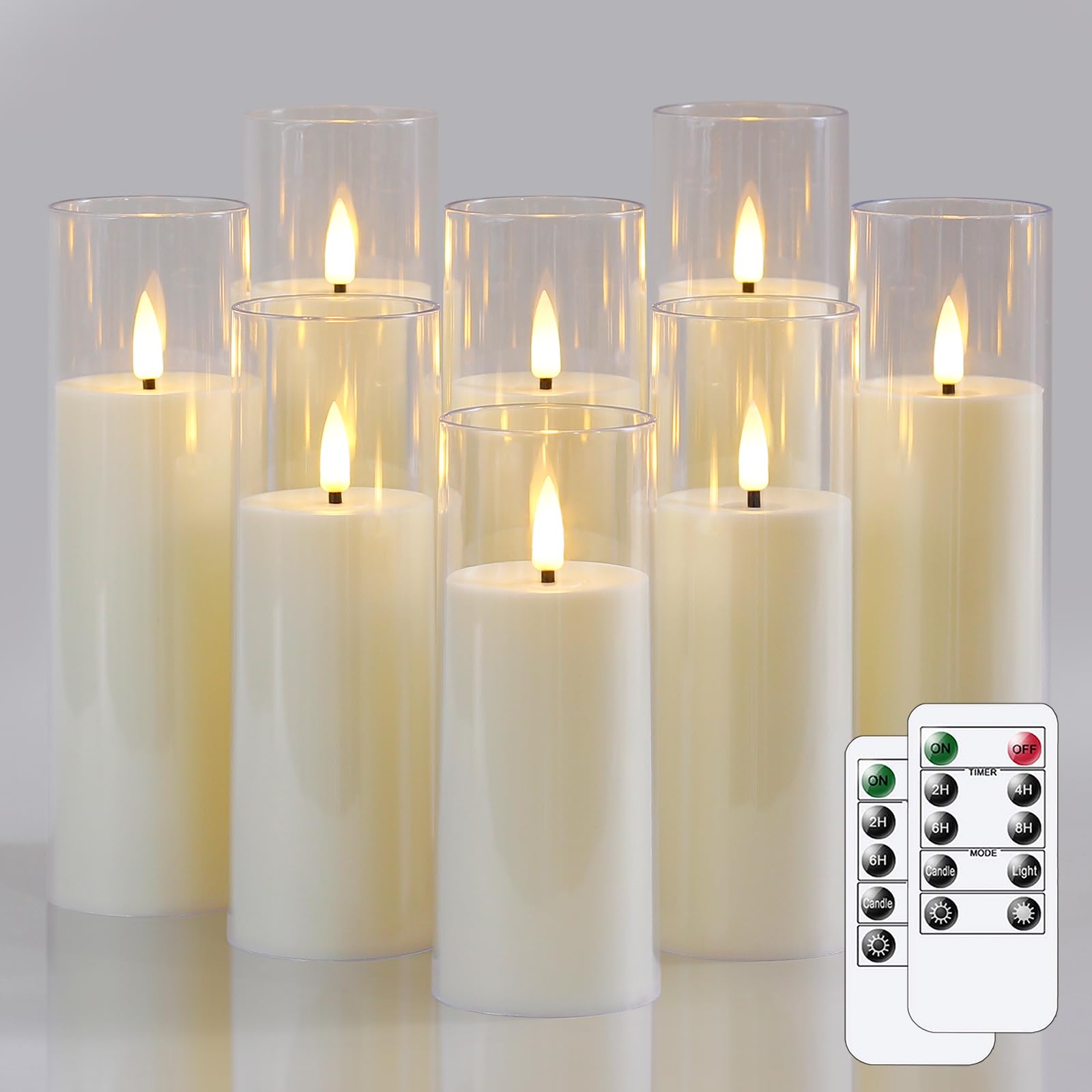 Confezione da 8 candele LED in plastica avorio senza fiamma 5,5 cm x12,5 15 17,5 17,5 20 20 cm con telecomando, candele sfarfallanti a batteria con Temporizzazione