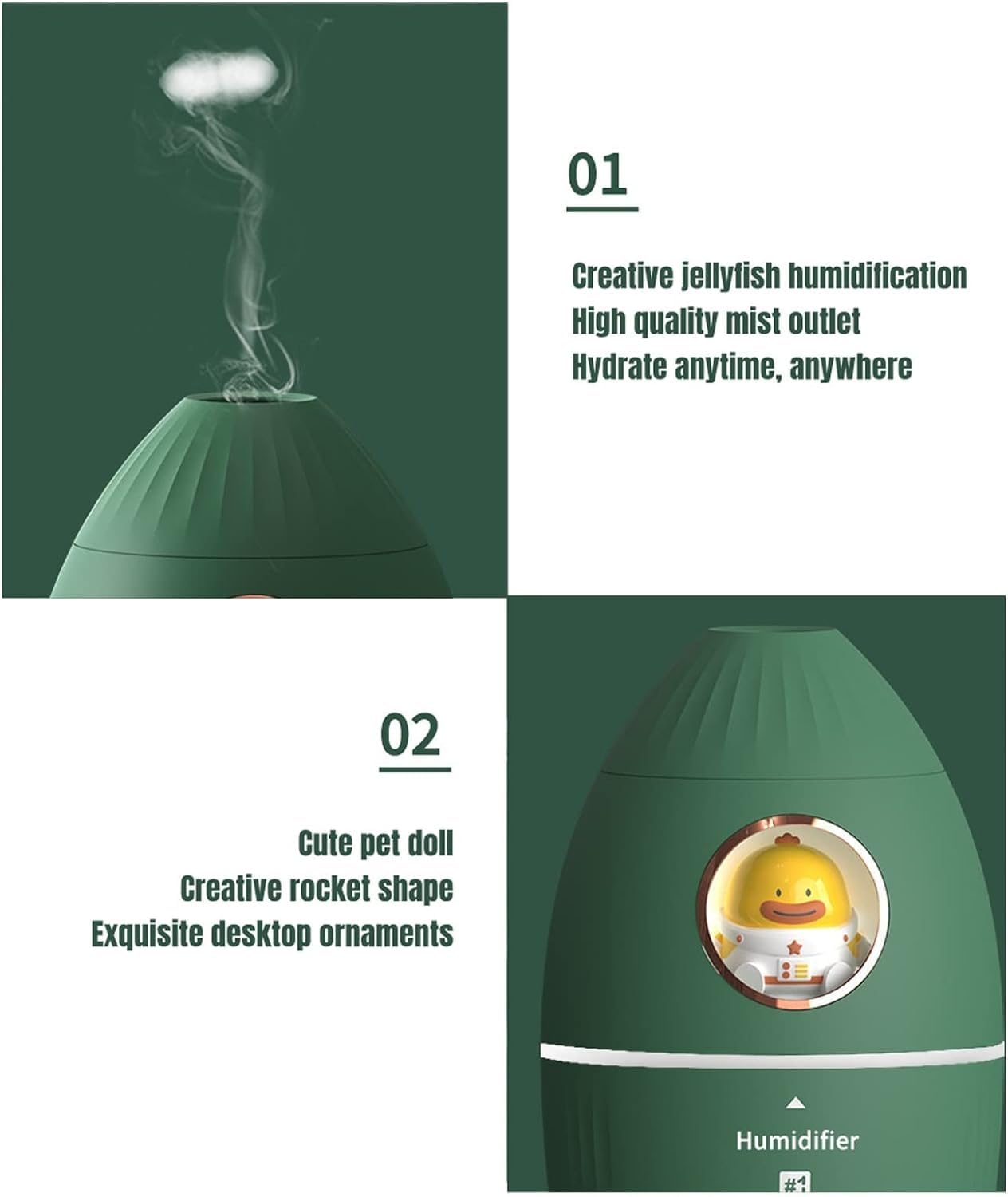per Uso Domestico Umidificatori Umidificatore a Razzo Diffusore Elettrico for aromaterapia USB Diffusore di Olio Essenziale a Nebbia Fredda ad ultrasuoni Umidificatori for Camera da Letto(B)