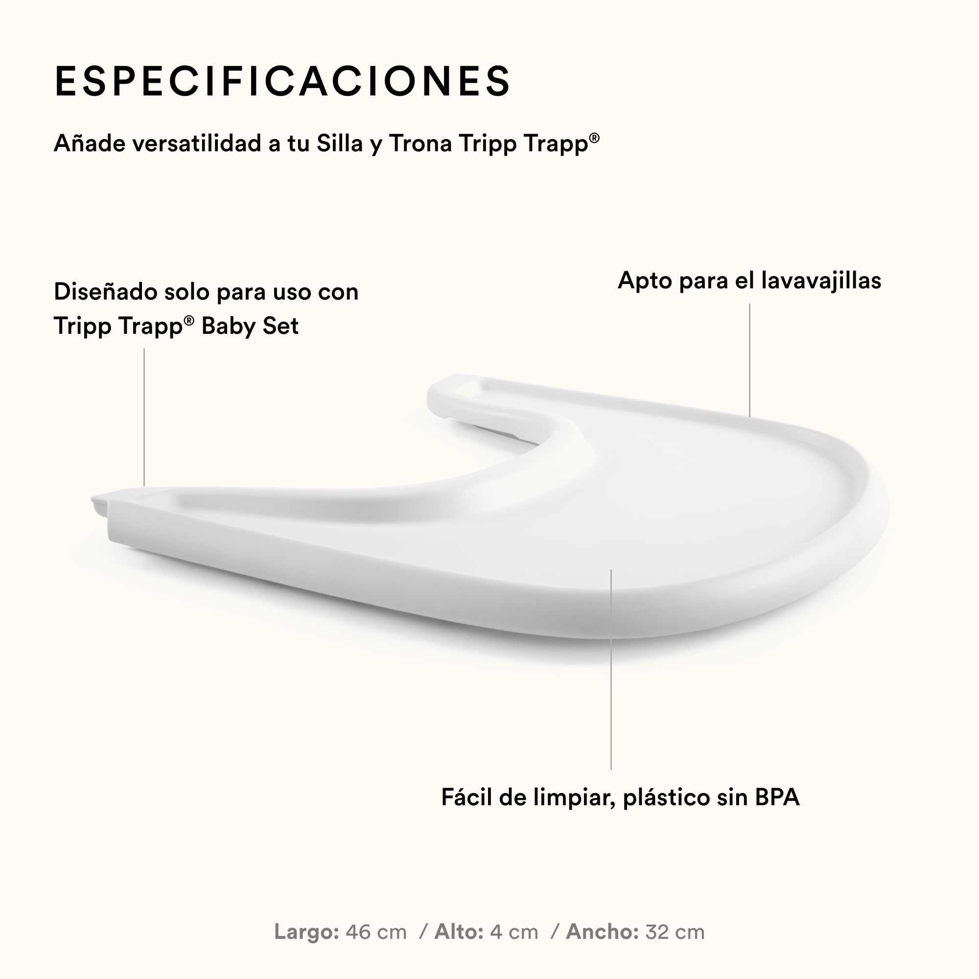 Stokke Bandeja, Blanca - Compatible con el Tripp Trapp Baby Set - Fácil de usar y limpiar - Hecha con plástico sin BPA - Para niños de 6-36 meses