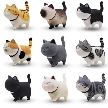 Mini Kitten Figures 9 Pieces Cat Figures Decoration Realistic Cat Ornaments Black Grey Orange White Kitten Miniature Animal Ornaments Animal Table Car Desk Office