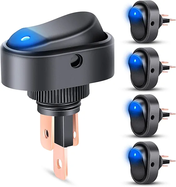 Nilight 5PCS LED Lighted Rocker Switch 12V Blue LED Illuminated ON Off Toggle 30A 3Pin SPST Oval Shaped 12mm Hole for Automotive Car Truck RV Motorcycles Marine Boats