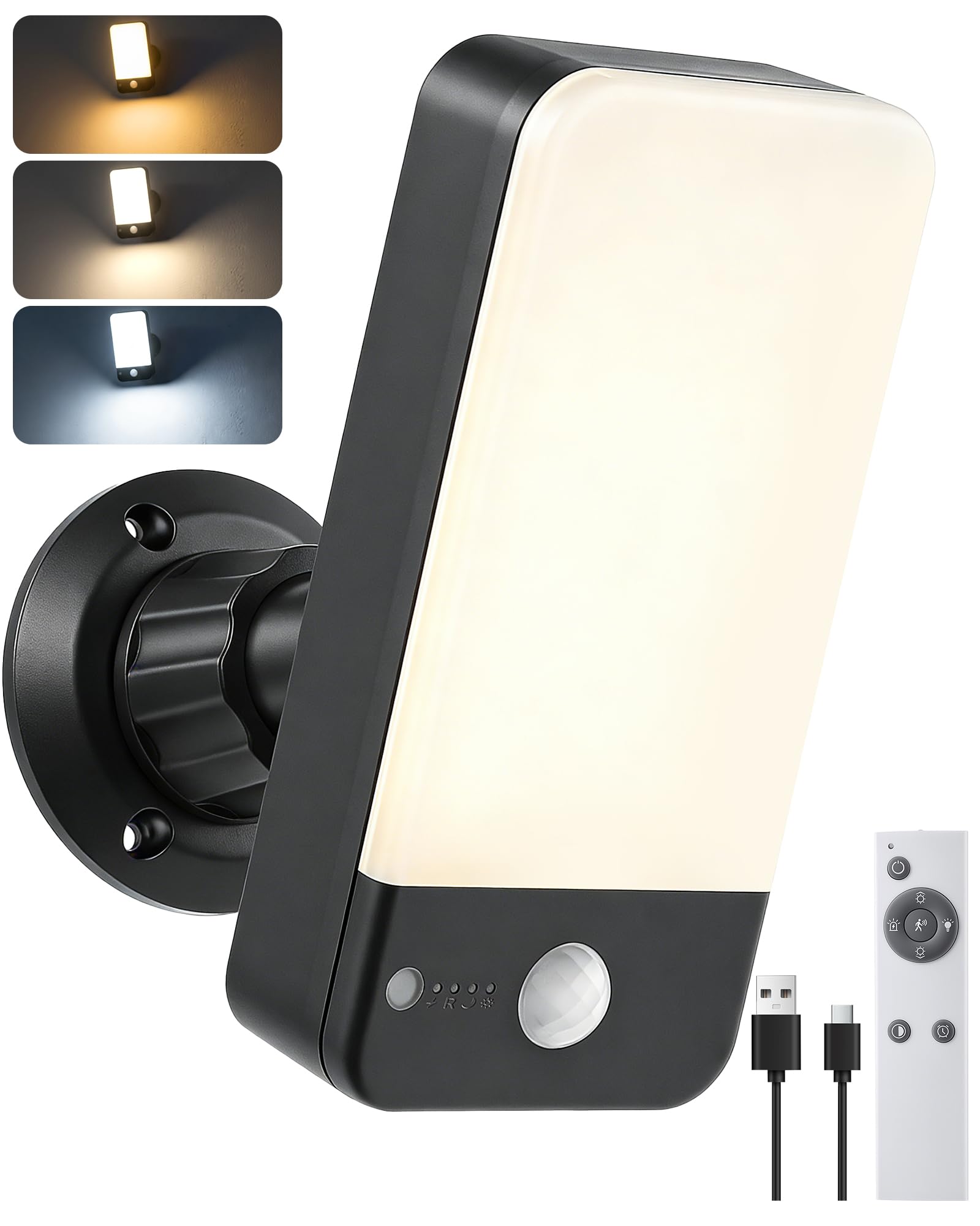FabStyl Outdoor Wall Light, Security Lights Outdoor Motion Sensor with Remote, 10000mAh Rechargeable Battery Powered, 3 Modes&3 Color Temperatures, Waterproof IP65 for Front Door, Porch,Garden,Patio