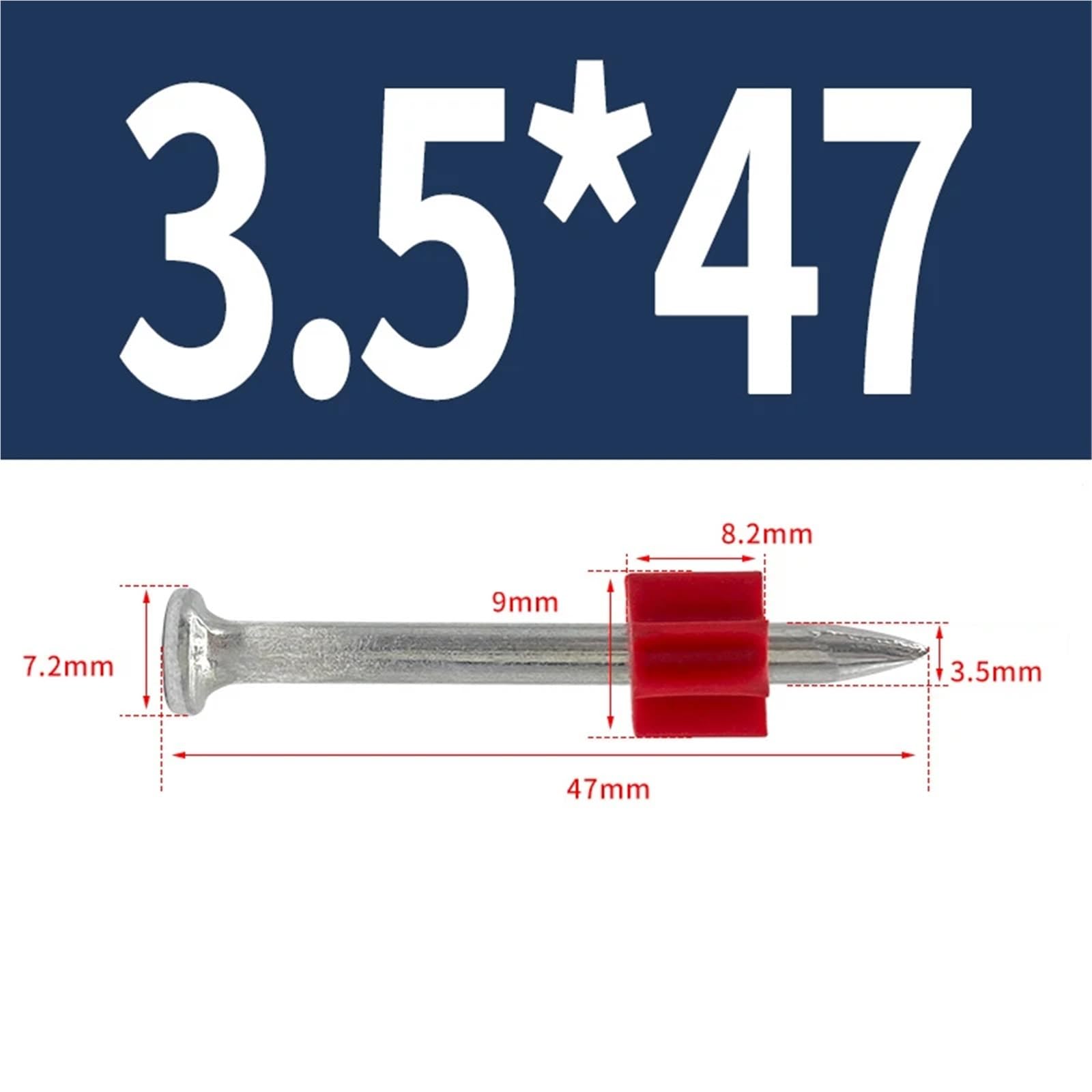 Clavos de mampostería de alta resistencia M3.5 para pared de hormigón duro, acero endurecido, longitud publicitaria de 22 ~ 52 mm (47 mm)