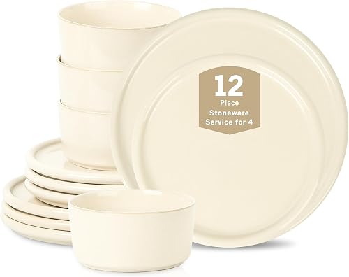 Stone Lain Eden 12-Piece Dinnerware Set Stoneware, Plates and Bowls Set, Dishwas