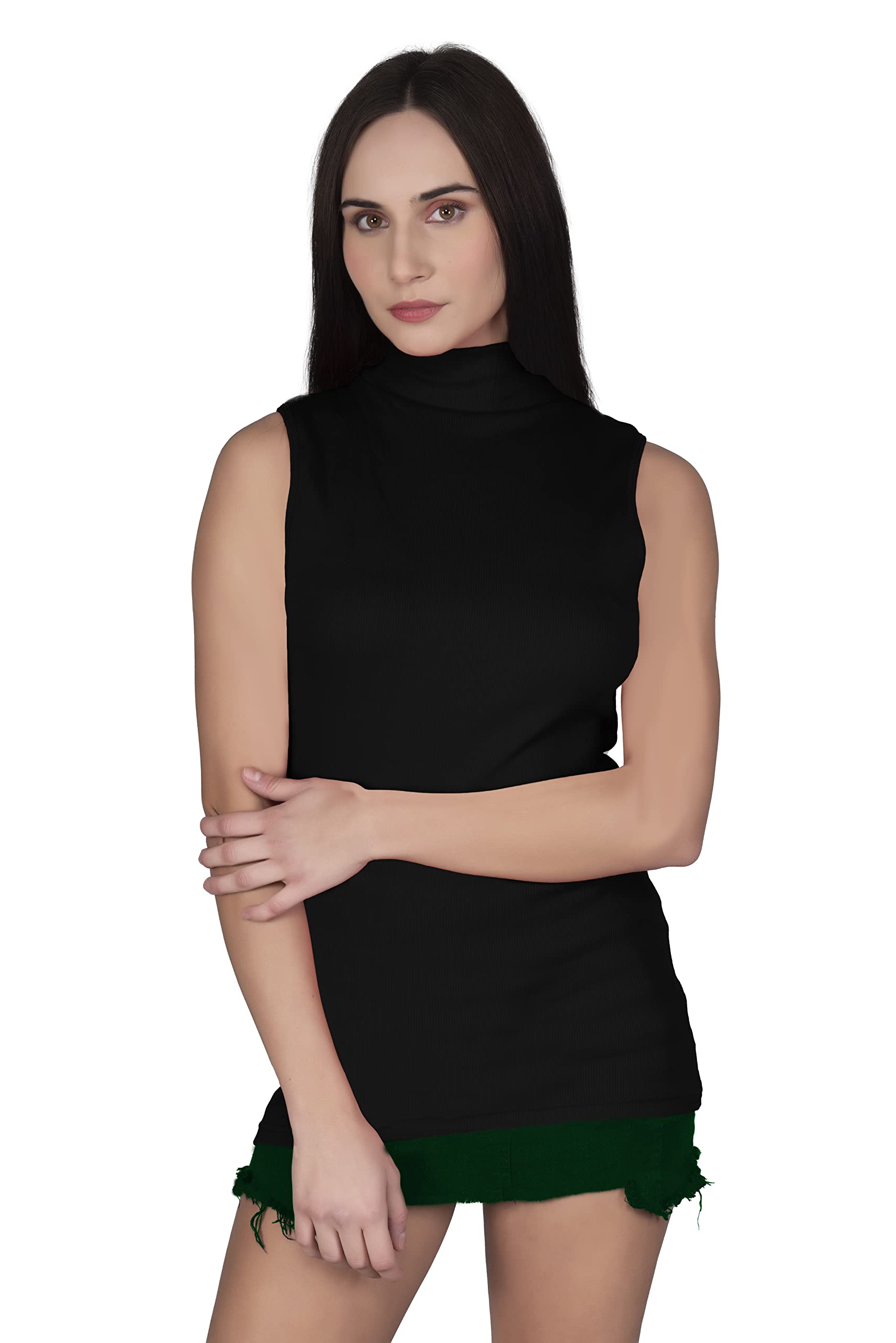 ad2cart A5081 Women's Basic Solid High Neck Sleeveless Stretchable Ribbed Stylish Women Sweater-picture-25