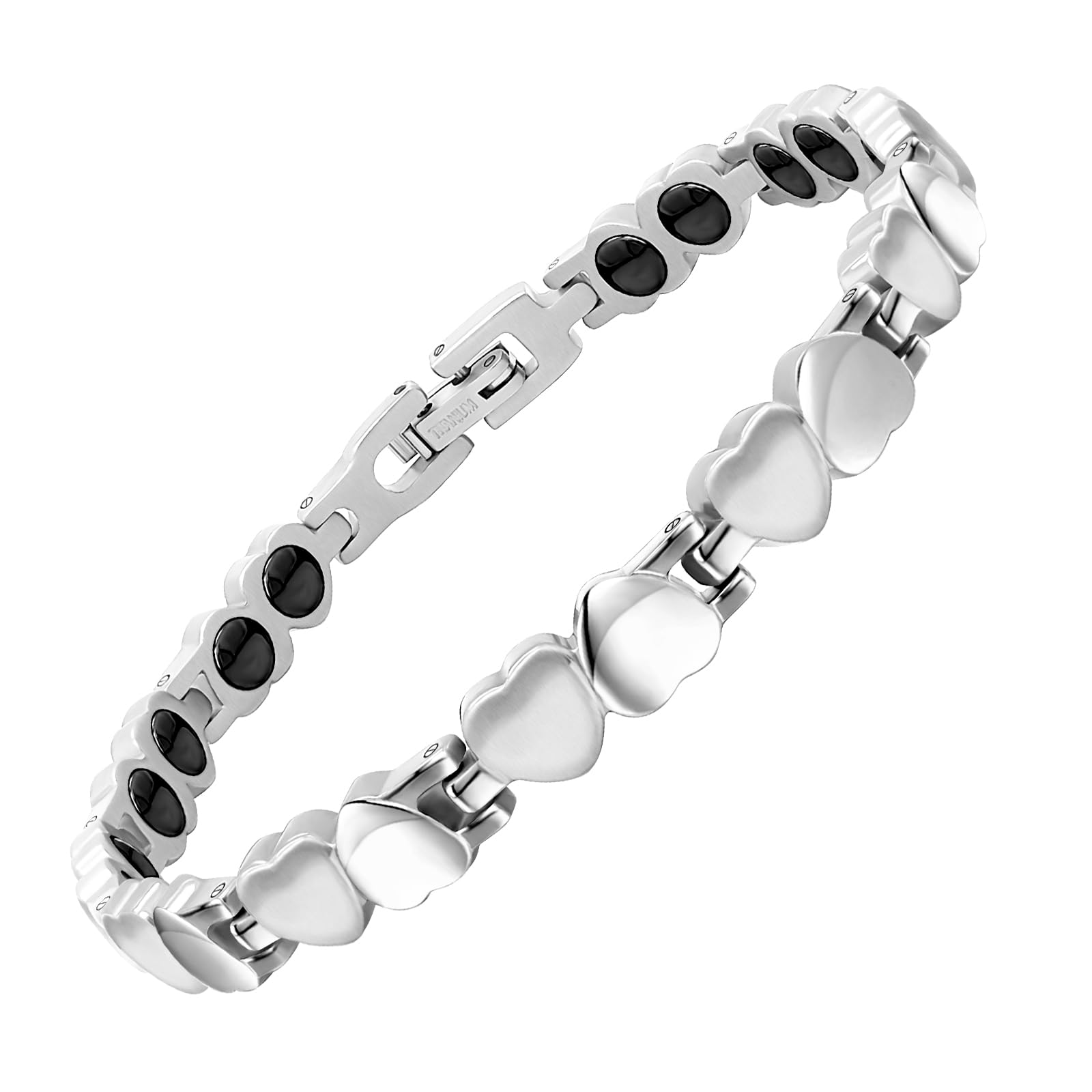 JEROOT Magnetarmband Damen Magnetische Armbänder Verschluss Edelstahl Armband Magnet 5mm Weißer Zirkonia Damen Magnetarmband Energetix（3500 Gauss