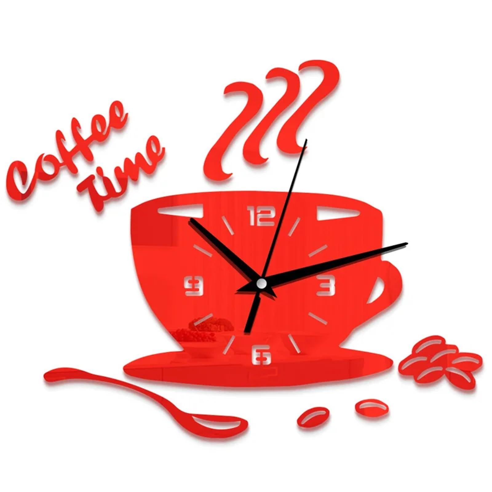 Horloge Murale créative Horloge Murale créative en Forme de Tasse à café, Autocollants Miroir 3D for décoration Murale de Cuisine et de Maison(Blue)