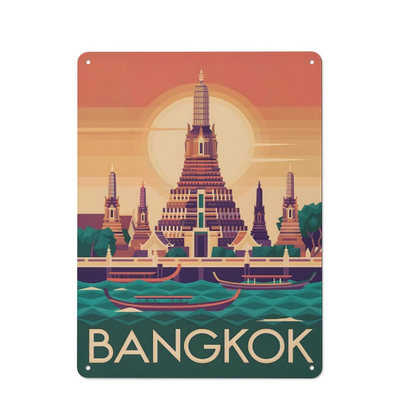 Metal Wall Sign 40x30cm Featuring Bangkok Travel for Hallway Wall, for Vintage Wall Decor Fans, for Cafés, Pubs And Restaurants