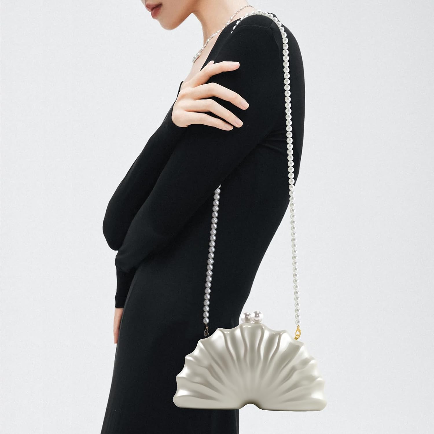 Women Acrylic Shell Shaped Clutch Luxury Marble Acrylic Unique Chain Shoulder Bag Wedding Party Purses - Image 3