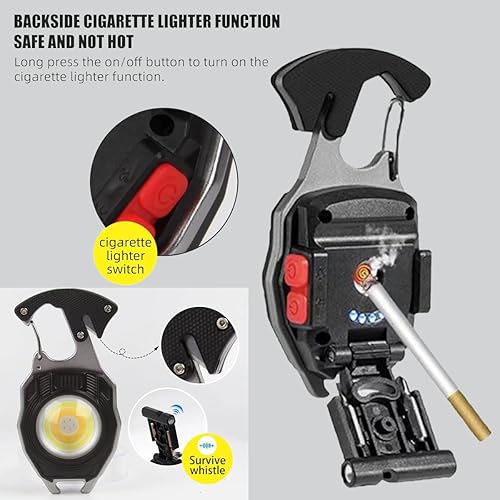 Miniatura 4 de EzoLife Llavero COB con 7 modos de luz, 1600 lúmenes, luz de trabajo portátil recargable por USB, luz de emergencia con soporte plegable,