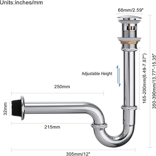 Miniatura 5 de Trampa para botella de tapón para fregadero de baño, en forma de U, kit completo de drenaje de entrada deslizante de 1-14 pulgadas, juego de tapones
