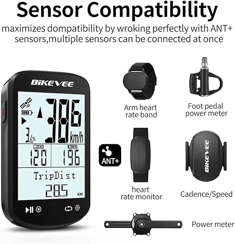 Miniatura 6 de Paquete GPS inalámbrico para computadora de bicicleta, velocímetro y odómetro, sensor de cadencia, retroiluminación automática y parada automática,