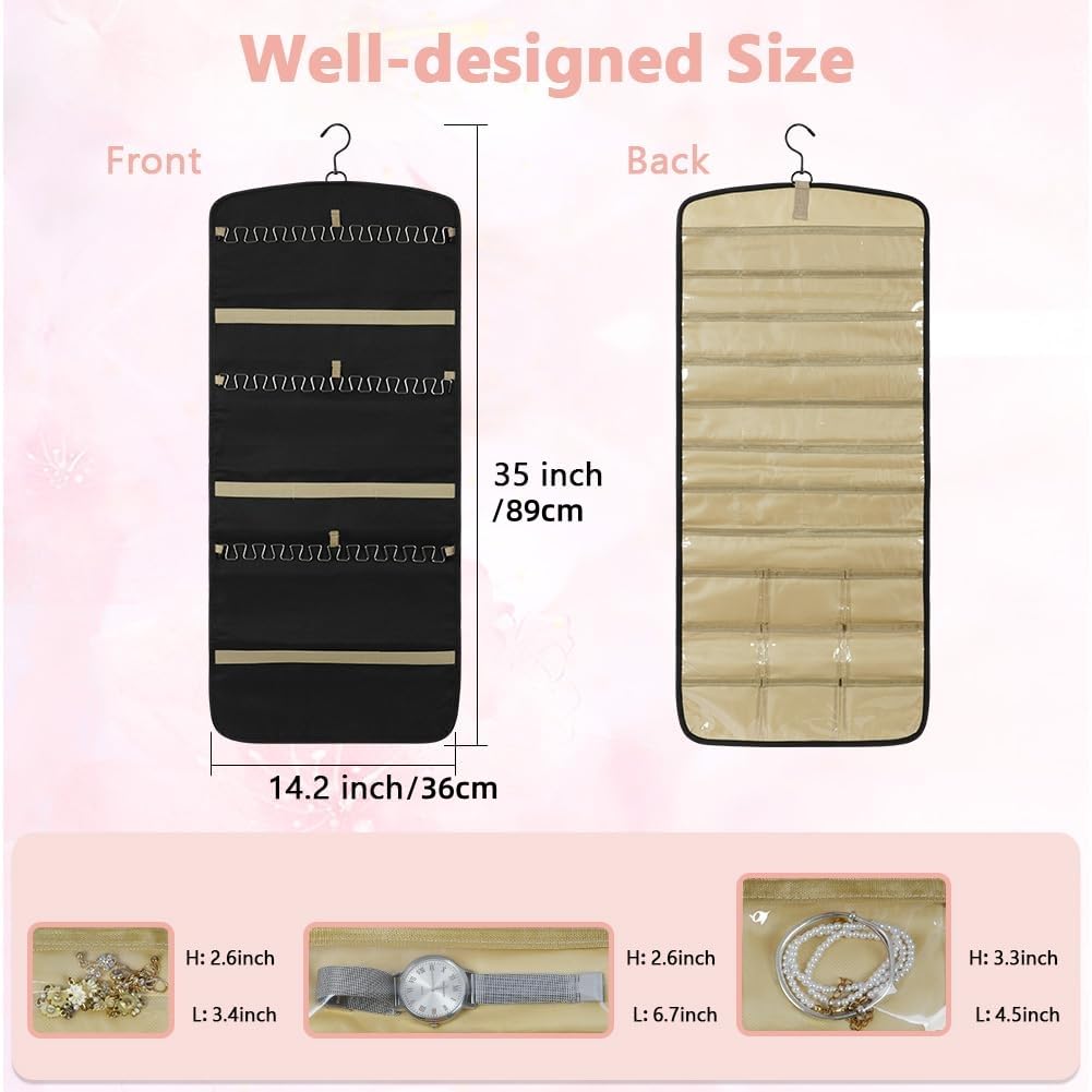 Aucuu Organizer per Gioielli da Appendere, Hanging Jewelry Organizer per Armadio, Storage Doppia Faccia per Gioielli, Porta Orecchini da Parete con 39 Tasche e 3 ganci a Forma di Onda