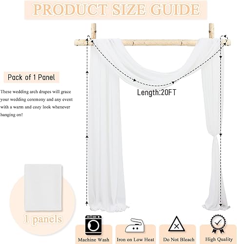 Miniatura 5 de Cortinas de arco de 20 pies de tela blanca para arco de boda, 1 panel, arcos de boda para ceremonia, tela de gasa, cortinas transparentes para telón