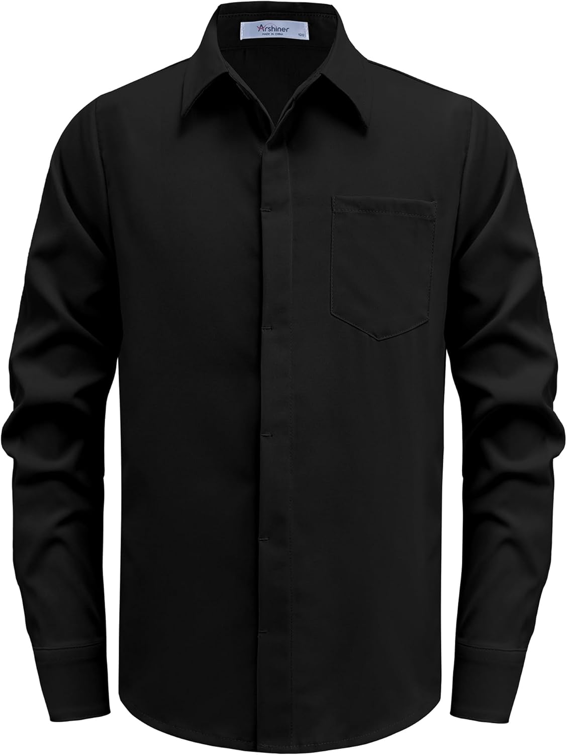 Arshiner Boys Long Sleeve Dress Shirt Solid Button Down Shirts School Formal Uniform Shirts with Pocket for 5-12 Years