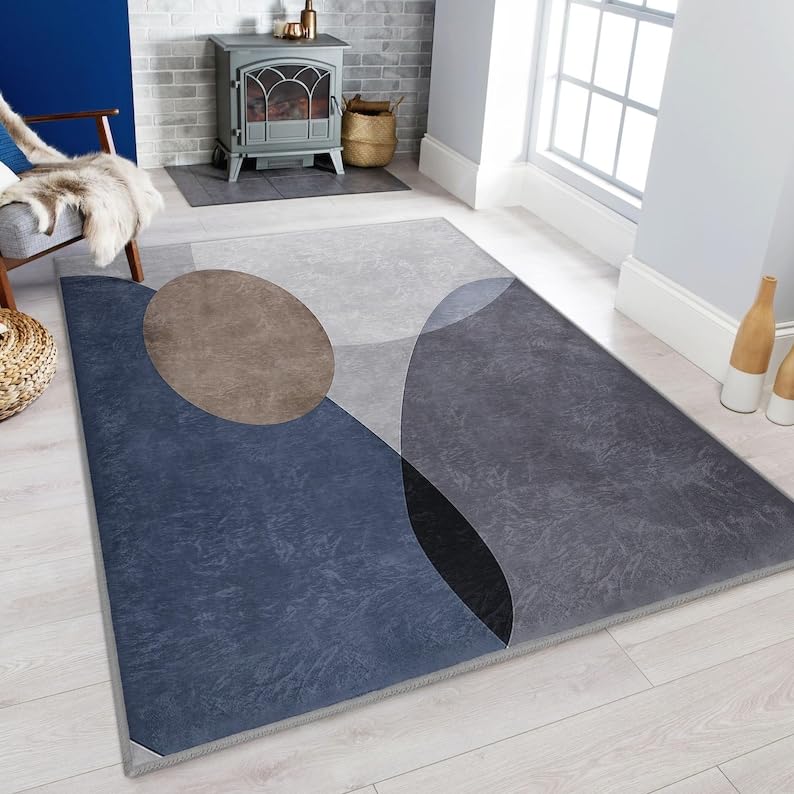 Tapis géométrique abstrait moderne antidérapant lavable pour salon