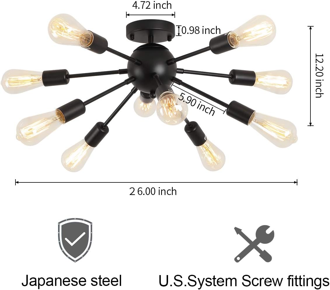 Blасk Frіdау - 40% оƒƒ Black Sputnik Chandelier Modern Chandelier Light Fixture 10-Light, Space-Saving|Already Assembled Semi-Flush Lighting Fixtures Ceiling for Dining Room Livingroom Bedroom Kitchen Hallway