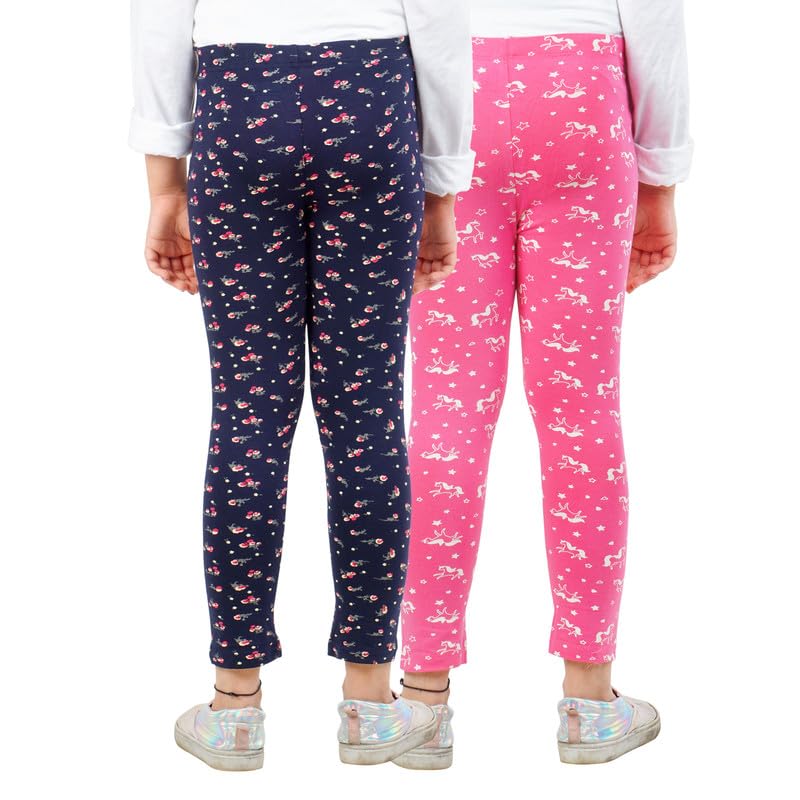 ARIEL Girls Cotton Printed Non-Transparent Regular Fit Ankle Length Mid Rise Leggings(AR-G-Leg-P2-1112-(Pink Uni,Blue)_Multicolor_1112 Years)