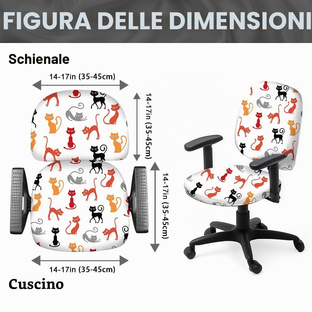 Set di 2 coprisedie da ufficio in poliestere, con motivo a gatti, con simpatici animali, elastici, universali, per sedie rotanti, per computer, regali per ufficio