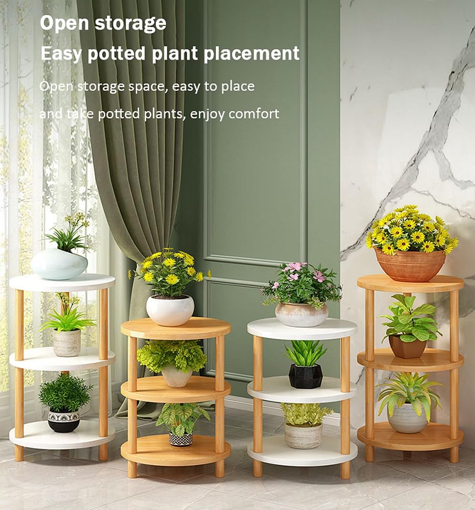 Estante de madera maciza de 3 pisos para flores, estante para flores verdes, balcón, plantas suculentas, maceta, estantería para plantas (blanco)