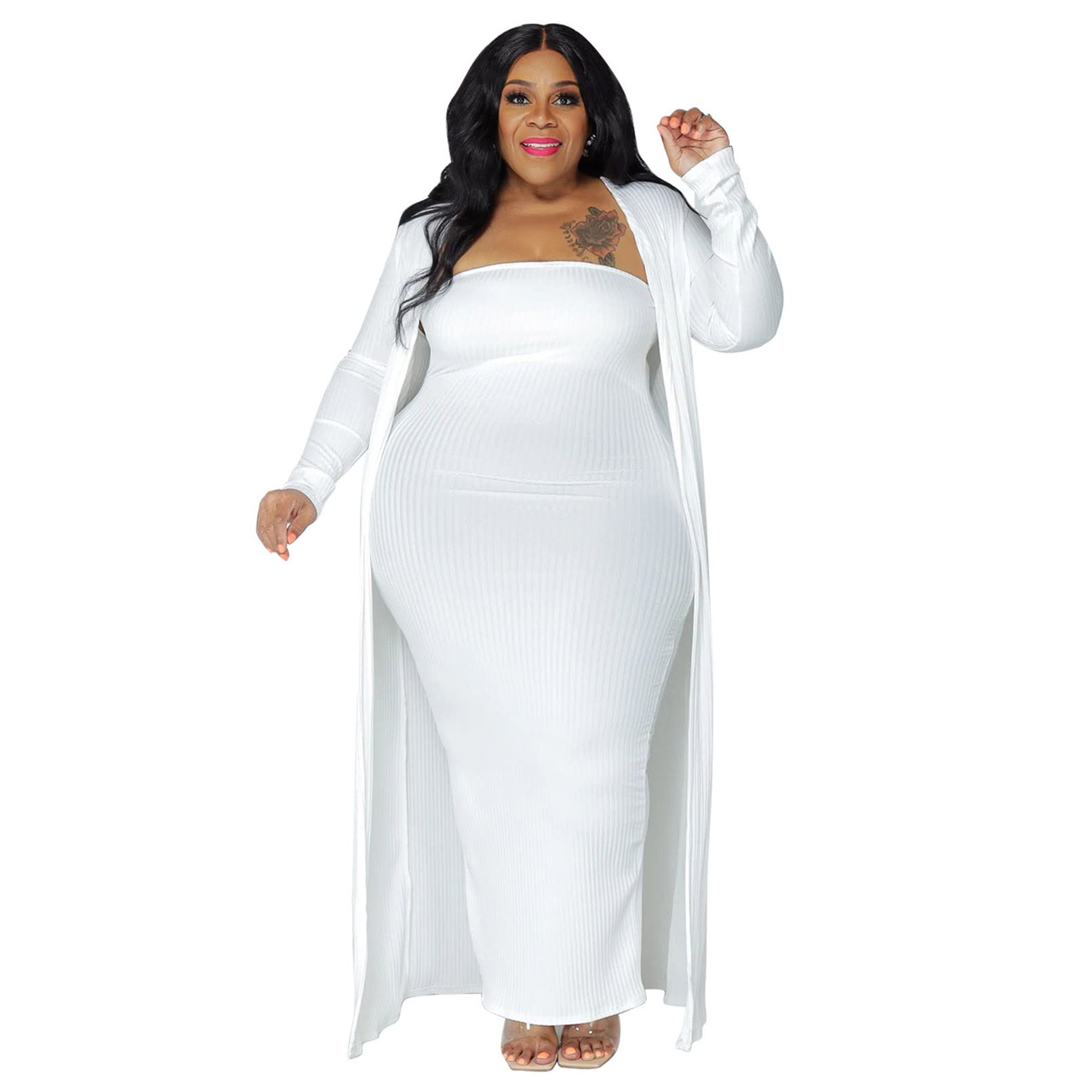 Robe longue d'été 2 pièces pour femme avec cardigan fluide