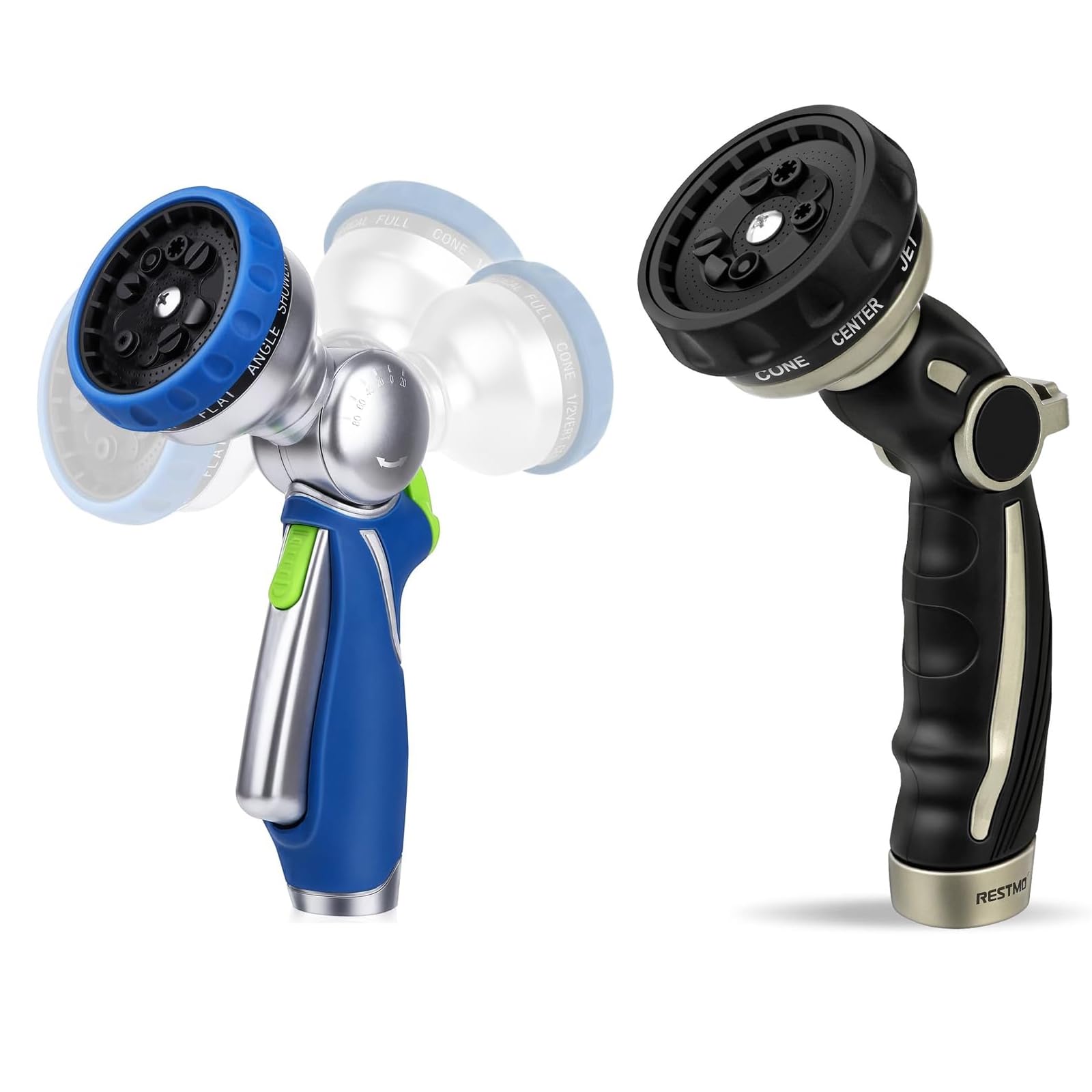 RESTMO Hose Nozzle Heavy Duty, w/ 180° Adjustable Swivel Head, High Pressure Hose Sprayer, 10 Spray Pattern | Self-Lock Trigger | Water Flow Control, for Outdoor Lawn & Garden Watering