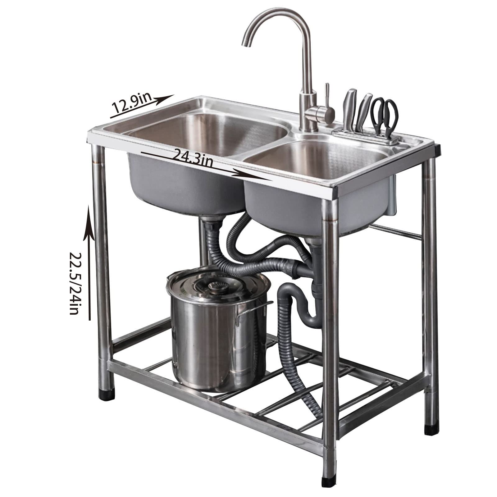 Amazon.co.jp: シンプルガーデンシンク，水道蛇口2口，システム