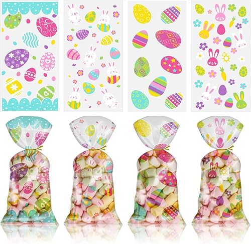 Miniatura 10 de Paquete de 100 bolsas de celofán de plástico para dulces, bolsas de regalo, bolsas de regalo con lazos giratorios para Halloween, Navidad, regalos