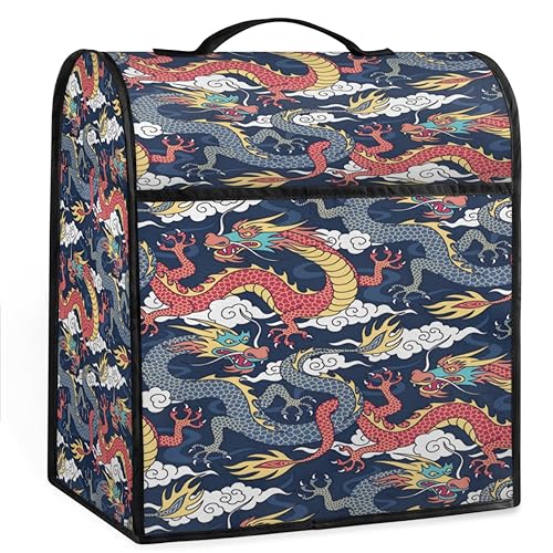 Dragon Ornament Stand Mixer Cover Oriental Kitchen Appliance Dustproof Covers with Accessories Pockets, Fits 6-8 Quart Stand Mixers