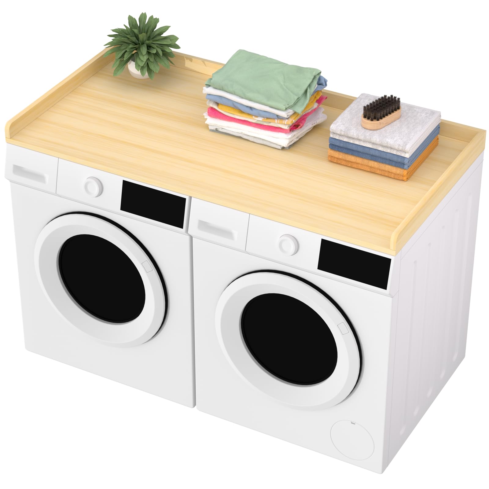 Condition photo showing New/Like New for Uniflasy Washer Dryer Countertop for GE, LG, Samsung – 54" x 27.5" Laundry Shelf Topper with Edge, Cover Guard & Storage Organizer for Washer and Dryer, Laundry Hamper Counter Space Saver