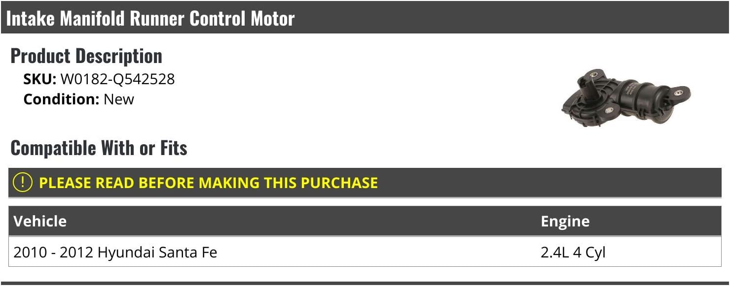 Intake Manifold Runner Control Motor - Compatible with 2010-2012 Hyundai Santa Fe 2.4L 4-Cylinder