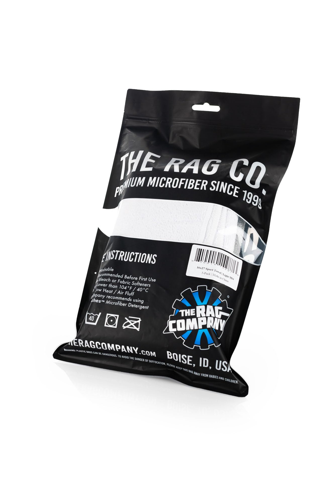 The Rag Company - Asciugamano da spa e yoga - Palestra, esercizio, fitness, sport, ultra morbido, super assorbente, in microfibra di alta qualità, 365 g/m², 40,6 x 68,6 cm, bianco + grigio ghiaccio +