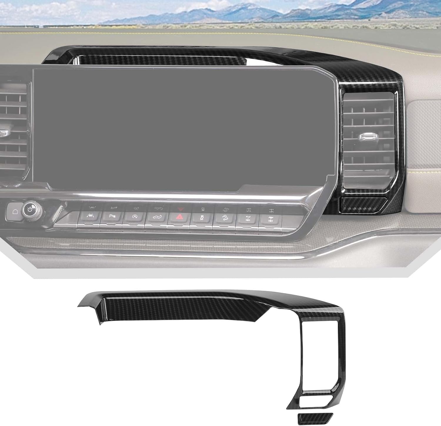 JeCar for Silverado Carbon Fiber Interior Center Console Dash Panel Trim Cover Trim for 2022 2023 2024 Chevrolet Chevy Silverado 1500 (1pcs)