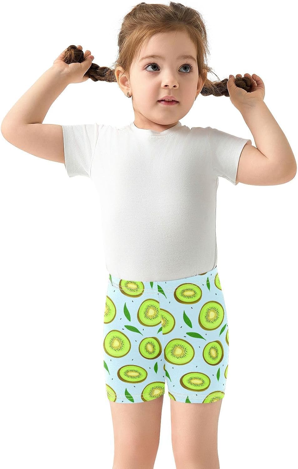 Kiwi Leaves Blue Girls Bike Shorts Toddler Soft Cotton Active Under Dress Shorts