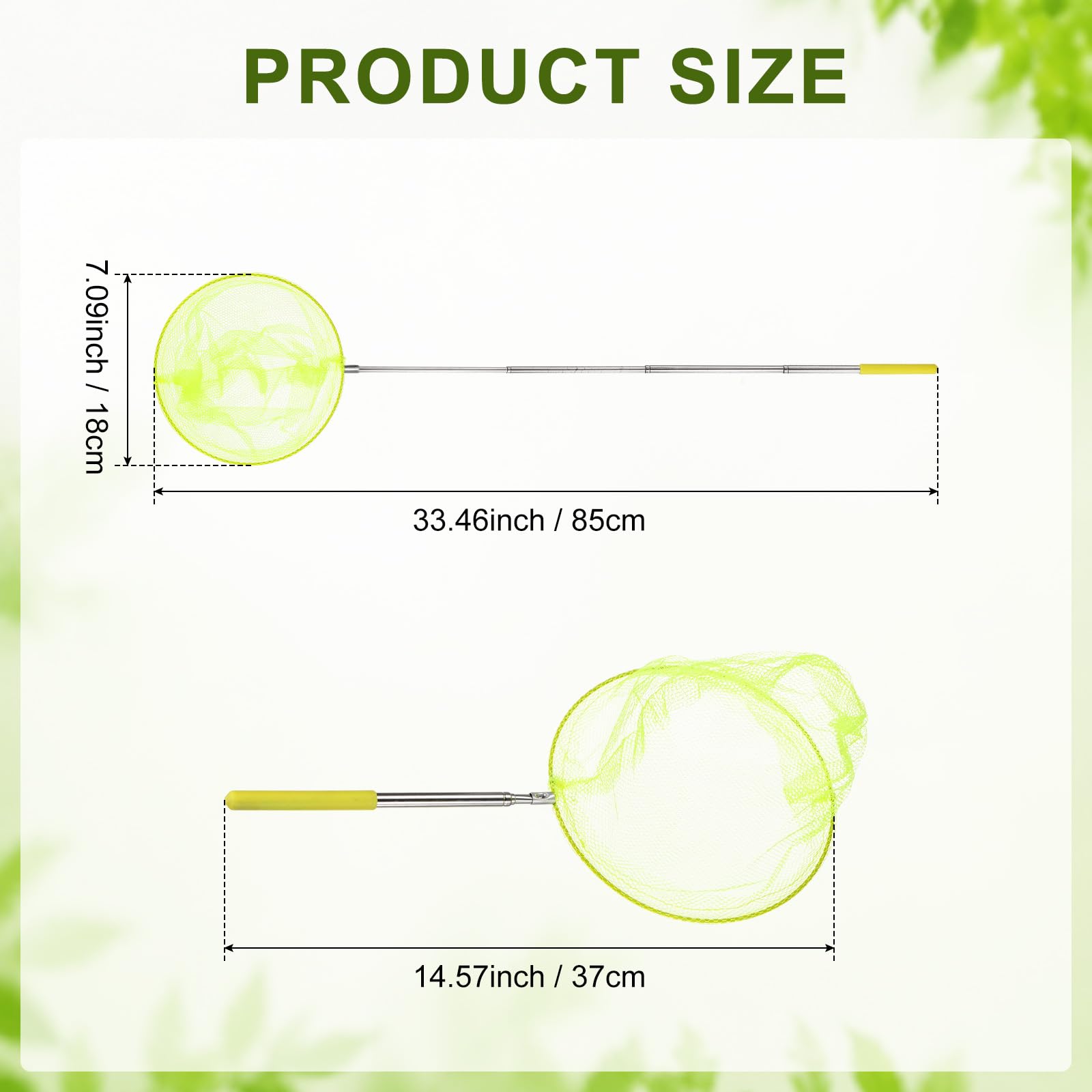M METERXITY 1 filet de pêche télescopique pour adolescents, extensible de 48 cm, petits filets avec poignée réglable pour attraper les insectes/petits poissons/crevettes/aquarium/extérieur [jaune]