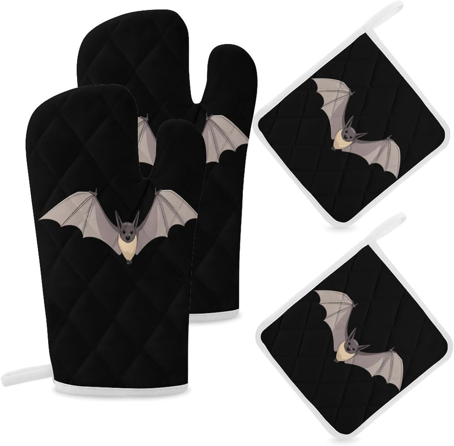 Flying Bat 4 Pcs Oven Mitts and Pot Holders Set High Heat Resistant Long Kitchen Oven Glove Potholders
