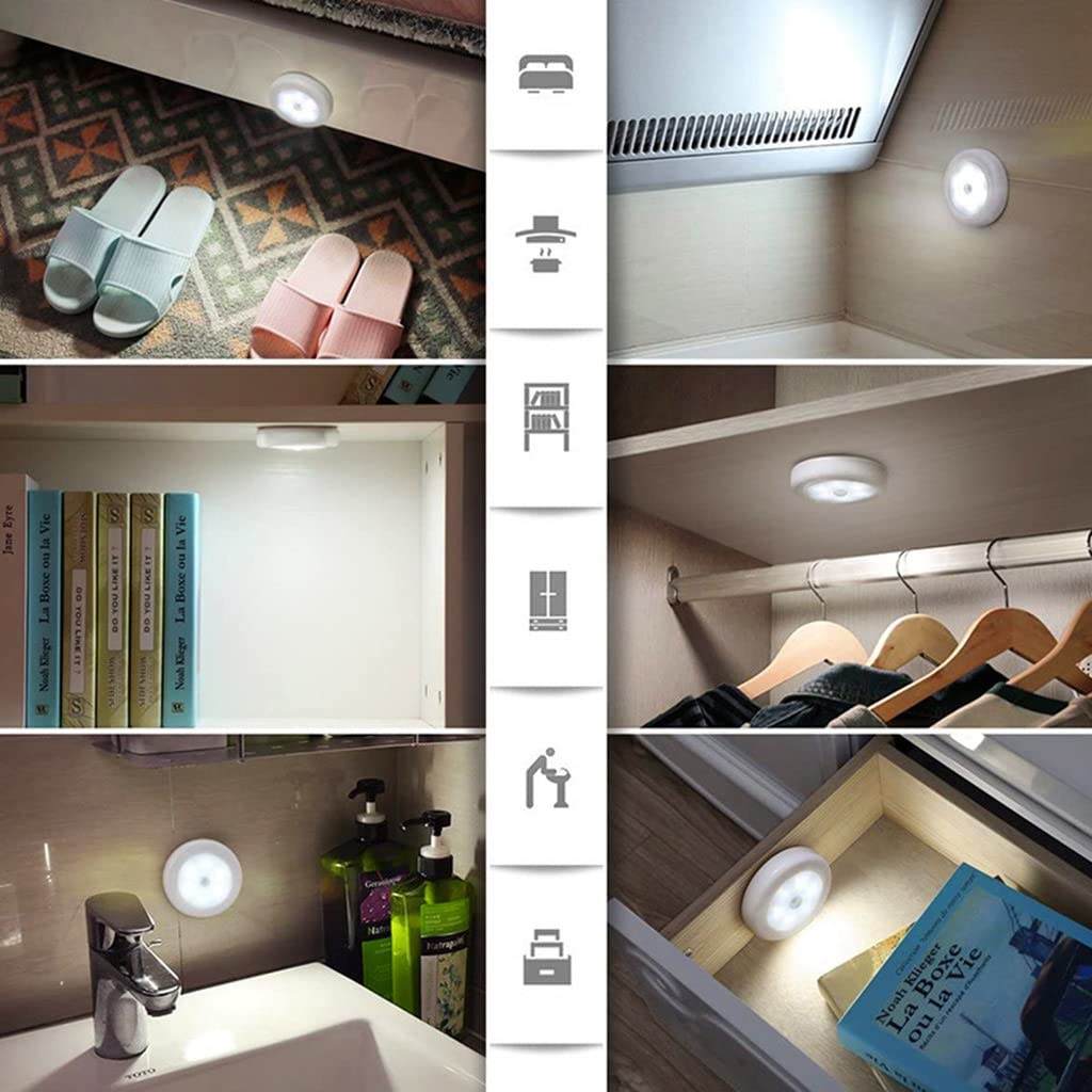 Lumières à Détecteur de Mouvement à L'intérieur, 6 Paquets Éclairage sous Armoire sans Fil, Lumière de Placard à 6 Del, Alimenté par Pile, pour Placard, Penderie, Escalier, Penderie