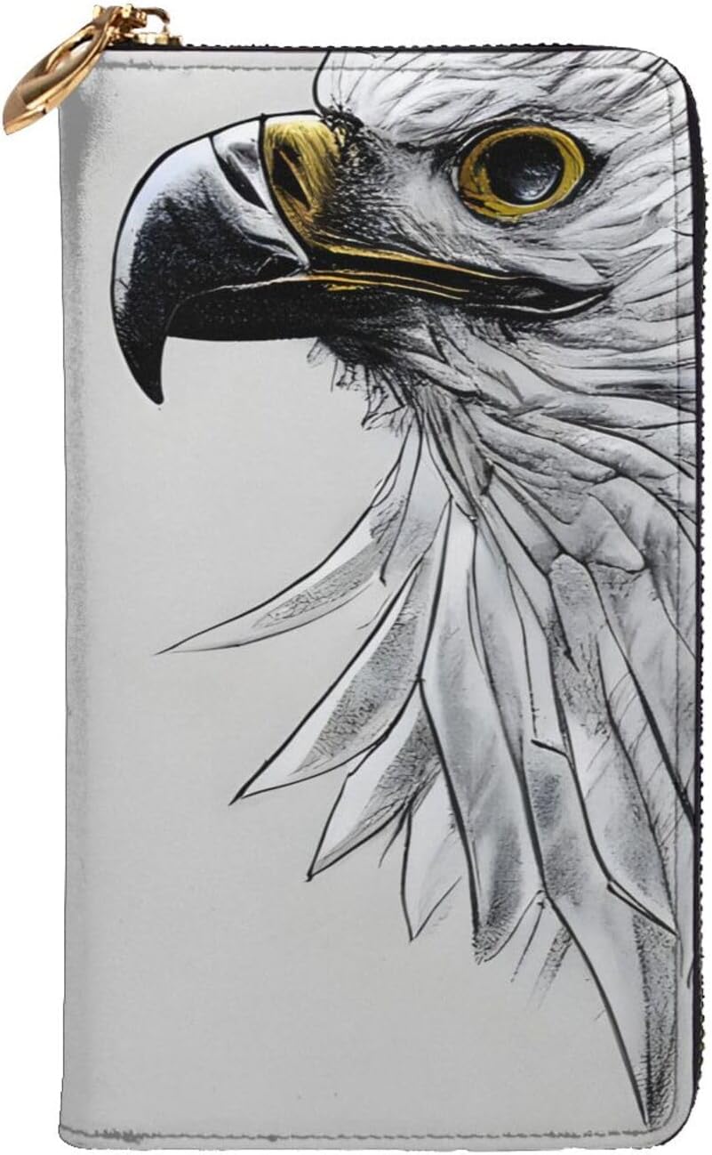 Sketching an eagle Women's wallet, clutch wallet, with zipper, large capacity.